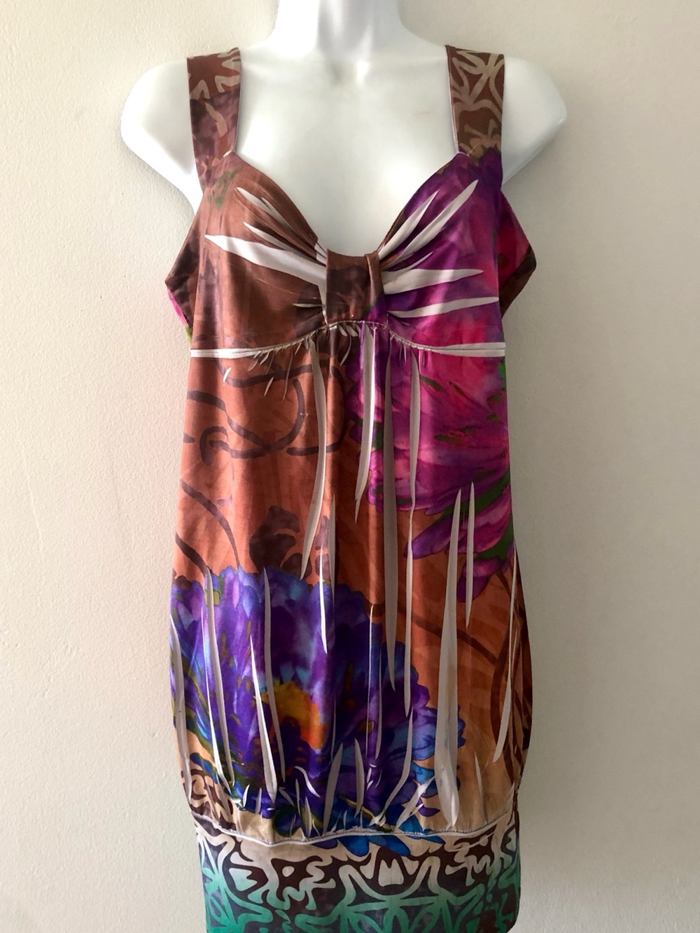 Vintage Trixxi Y2K Floral Mini Dress Tunic Top Women's Boho Festival Slinky XL
